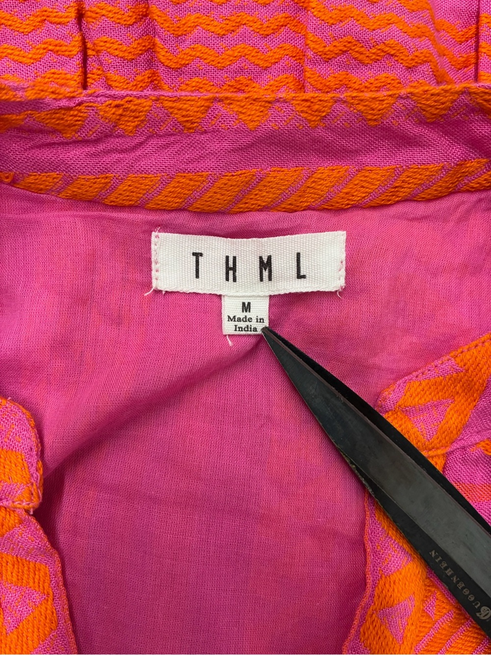 THML Pink and Orange Geometric V-Neck Tunic - Picture 3 of 5